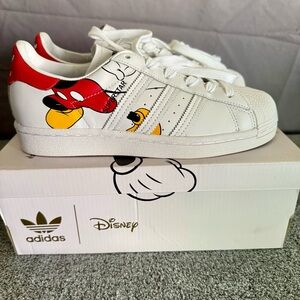 Adidas Disney Superstar White Sneakers with Red and Yellow Accents